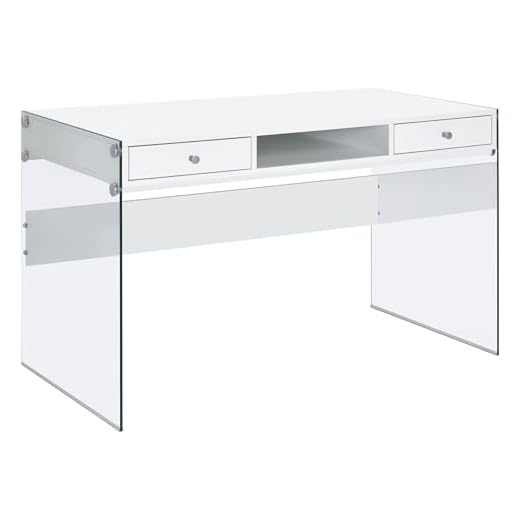 COASTER Writing Desk with Glass Sides Glossy White and Clear