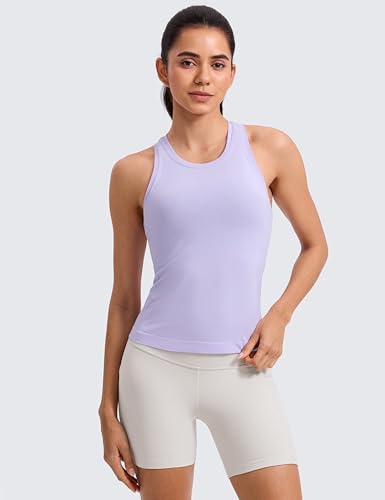 Image of CRZ YOGA Seamless Racerback Tank Waist Length | Training, Chafe-Free, Slim Fit, Crewneck, Mesh Vents, Workout, Sleeveless Tops for Women