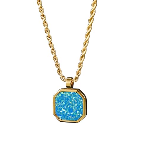 TRUMIUM Gold Necklace for Men Women Opal Pendant Mens Necklace Plated Stainless Steel Necklaces With Necklace Extender Rope Chain 22-24 Inch