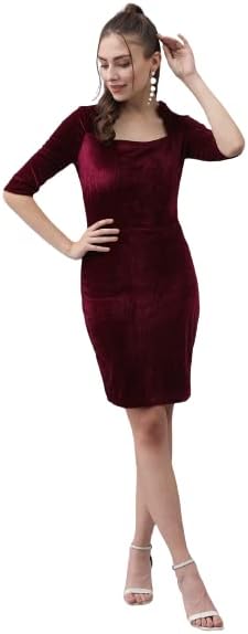 VaararoOne Piece Party Dress for Women Bodycon | Half Sleeves Shiny Velvet Stylish Outfit