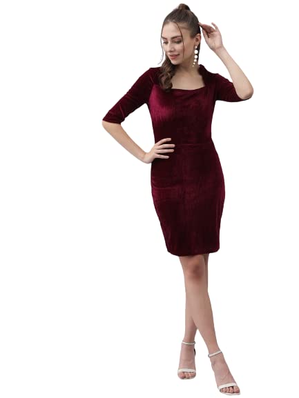 VaararoOne Piece Party Dress for Women Bodycon | Half Sleeves Shiny Velvet Stylish Outfit
