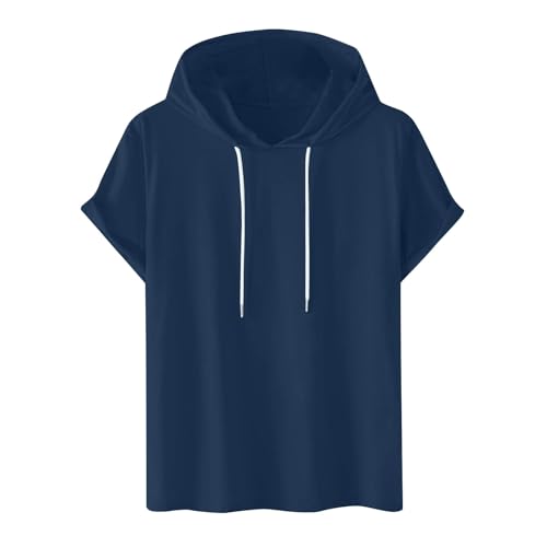 Mens Short Sleeve Hoodies T-Shirts Fashion Sweatshirts Athletic Solid Lightweight Pullover Drawstring Hooded Top