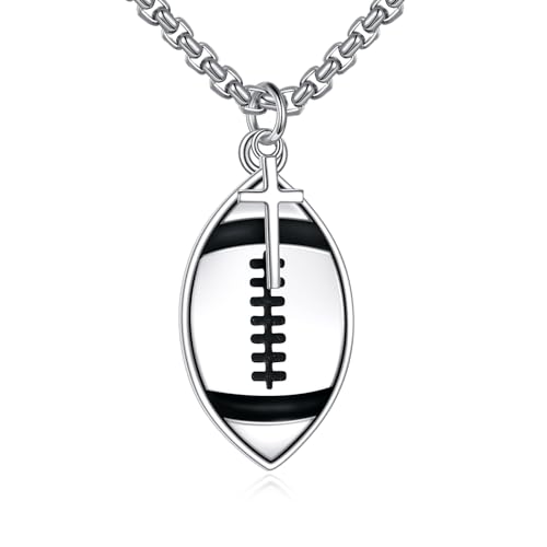 YFN Rugby Collier Argent Sterling Ne Jamais Abandonner Pendentif Croix Bijoux Amateur de Rugby Cadeaux pour Femmes Hommes Rugby Joueur