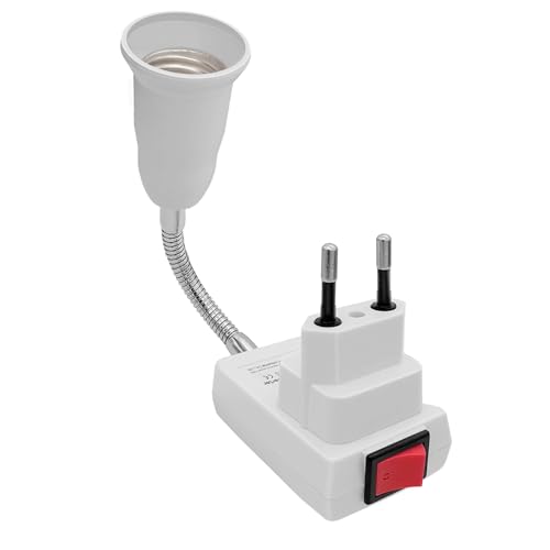 Hoembpn Lampe Douille E27 avec Interrupteur, Adaptateur Prise EU Plug avec Bras 20cm 360 réglable pour E27 LED Ampoule, Lampe de Cuisine et de Lecture, Murale...