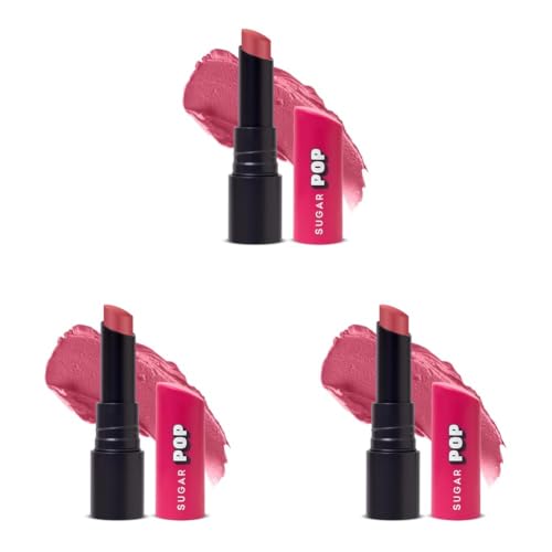 Image of SUGAR POP Ultrastay Transferproof Lipstick | 100% Transferproof | Waterproof Matte Lipstick | Vitamin E | 4 gm - 02 Floral Fantasy (Pack of 3)