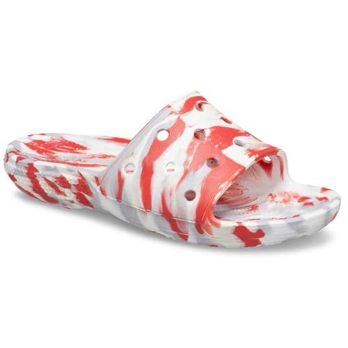 Image of Crocs Unisex-Adult Synthetic Classic Marbled Slide Flm /WHI Slide - 9 UK (206879-884-M10W12) Flame /White