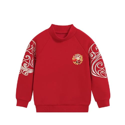 Chinese new year children's winter fleece-lined sweater red festive warm fashion sports top2