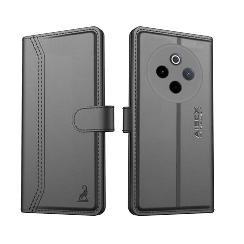 Image of AIBEX Vivo T4 5G / iQOO Z10 5G Flip Cover Leather Finish with Magnatic Closure | Inside TPU with Card Pockets | Wallet Stand | Complete Protection Flip Case -Black