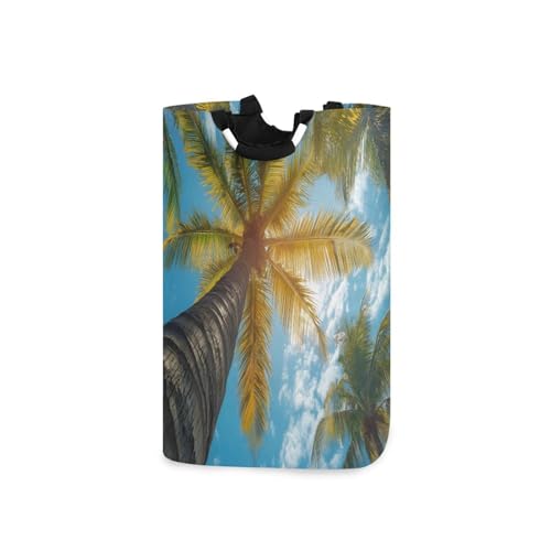 Jihqo Laundry Hamper Basket Summer Palm Trees Collapsible Nursery Storage Bin Waterproof Clothing Baskets for Home Bedroom Bathroom Washing Room