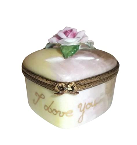 I Love You Heart W Rose Flower Rosard Motif Limoges Box #TOP23