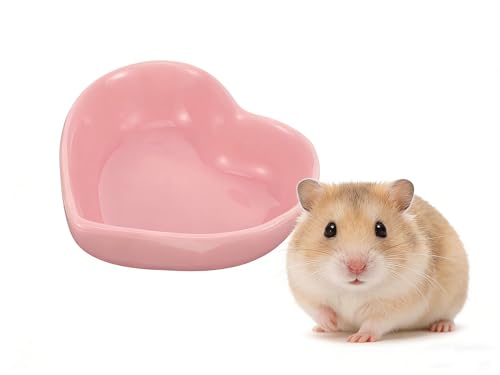 Snack Food Small Ceramic Bowl Heart Shaped Bowl Cute Hamster Rabbit Food Dish Water Feeding for Bunny （Pink）