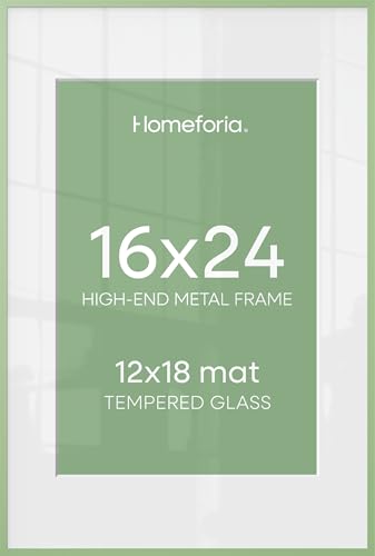 Image of Homeforia 16x24 Sage Green Picture Frame, High End Metal 16x24 Poster Frames with Mat 12x18 inch Photo, 16 x 24 Sage Green Frame Matted to 12 by 18 Art, 24x16 Frame, Tempered Glass, Wall Kit, Set of 2