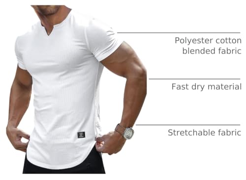 Image of JMIERR Mens Muscle Slim T Shirts Texture V Neck Longline Henley Gym Workout Athletic Tee Shirt