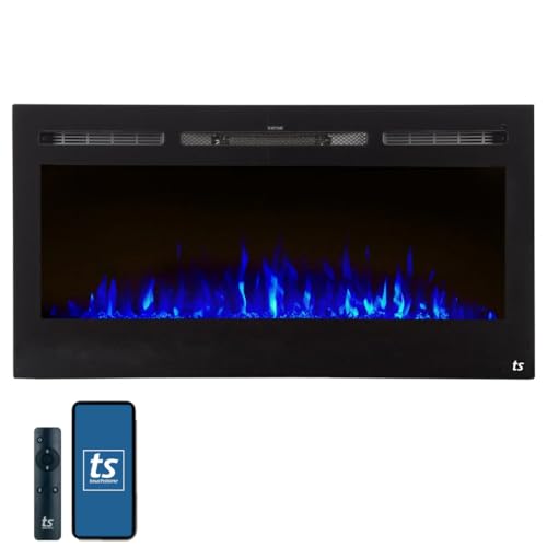 Image of Touchstone Smart Electric Fireplace-The Sideline 40 inch Wide-in Wall Recessed - 30 Realistic Ember Color /Flame Options - 1,500W Heater w /Thermostat - Log & Crystal Hearth Options - Alexa /WiFi Enabled
