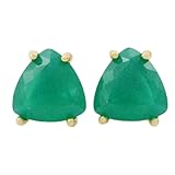 Pendientes de ónix verde natural de en plata de ley 925 bañada en oro, Pendientes con forma de trillón, estilo minimalista para mujer, WW_VSTD_0249