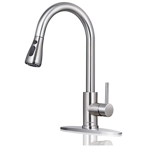 Kitchen Faucet Brushed Nickel,Kitchen Sink Faucet with Pull Down Sprayer Stainless Steel 360 Degree Kitchen Faucet with Deck Plate Cover
