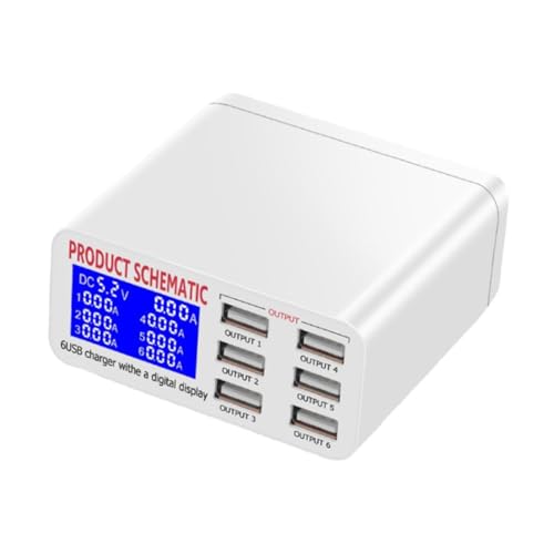EPIGEIST Caricatore USB a 6 Porte con Display LCD Stazione di Ricarica Intelligente e Protezione Integrata Adatto per Smartphone Tablet e Dispositivi Digitali Compatto e Portatile con