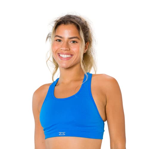 Zensah Seamless Sports Bra - Best Sports Bra for Running, Made in USA, Female Runners and Athletes (Blue, Medium/Large)
