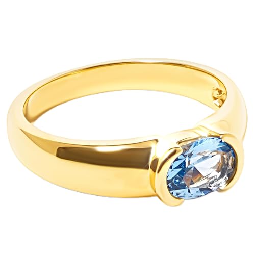 Fionna Jewelry Womens Ring 18K Gold Vermeil on 925 Sterling Silver with Oval Gemstone and Comfort Fit Band durable elegant and perfect for everyday wear Aquamarine