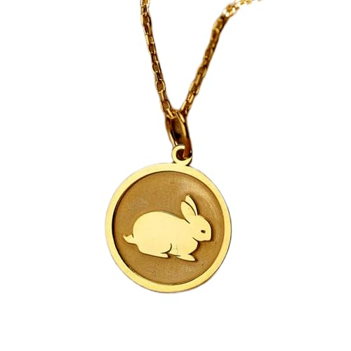 Collier lapin gravé en argent sterling plaqué or d'une finition haut de gamme
