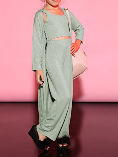 Fessceruna Girls 3 Piece Sweatsuit Outfit Kids Cute Crop Vest Top & High Waist Pants & Cardigan Knitwear Jumpsuit 3-14 Year3