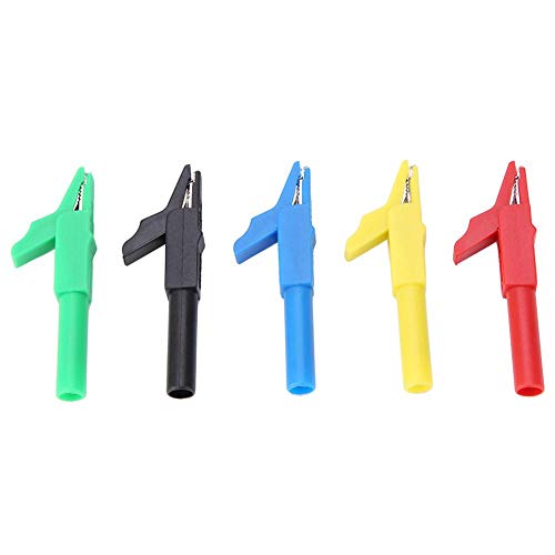 5Pcs Fully Insulated 4mm Banana Plug in Electrical Plastic Handle Test Probe Metal Alligator Clips 15A 300V for Circuit Connection Experiment