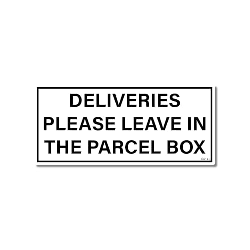 Sticker Gold - 14cm DELIVERIES PLEASE LEAVE IN PARCEL BOX Self Adhesive Stickers - Sign, Front Door, Courier, Postman, Black/White SG411