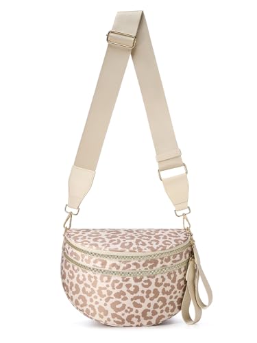 Image of Pure Colour Crossbody Bag Bum Bag for Women,Spacious Purse Fanny Packs Belt Bag,Oversized Bum Bag (Beige Leopard Bum Bag)