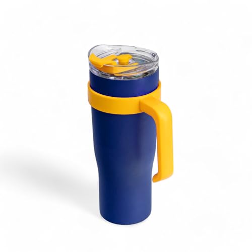 Image of The Memory Company Officially Licensed 46oz Team Color Slim Tumbler with Straw and Handle, Las Angeles Rams