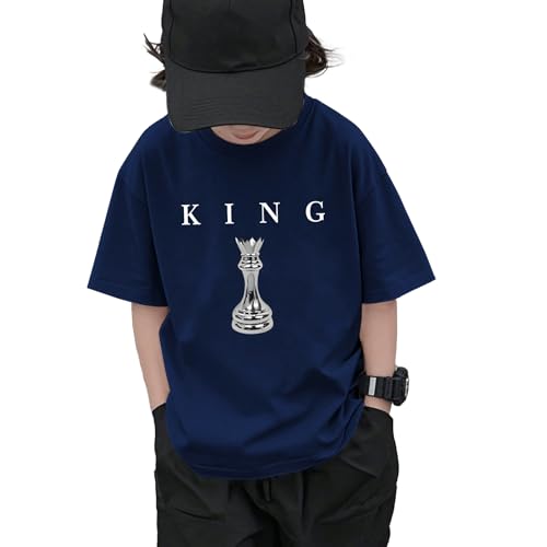 Image of Boys Graphic Tee King Chess Printed T-Shirt Kids Cool Designer Shirts Short Sleeve Shirt Clothes for Teen Boy Trendy