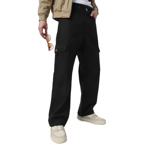 Image of Neostreak Men's Loose Baggy Fit Washed Cargo Jeans with 6 Pockets Non-Stretchable