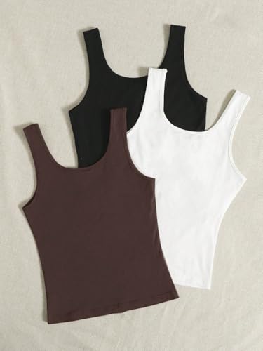 Image of Women's 1x1 Rib Cotton Stretch Tank Top Sleeveless Basic Vest Pack of 3