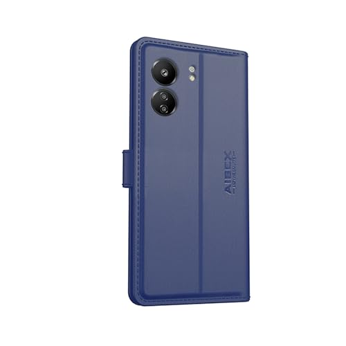 Image of AIBEX Compatible for Redmi 13C 4G / Poco C65 4G Flip Cover Leather Finish | Inside TPU with Card Pockets | Wallet Stand | Complete Protection Flip Case - Blue
