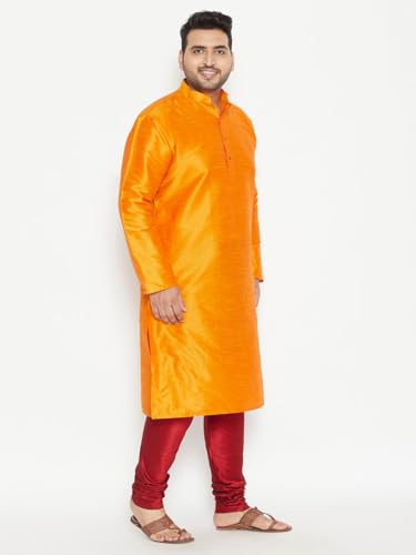 Image of Vastramay Plus Men's White Silk Blend Kurta Pyjama Set VPLUSMKWH001nPBL 44 | Independence Day