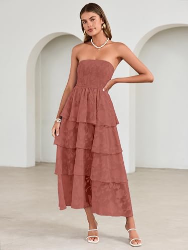 Image of Simplee Womens Summer Strapless Maxi Dress 2026 Boho Floral Off Shoulder Wedding Guest Dresses Tiered Beach Long Sundress
