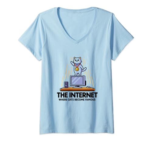 Internet donde los gatos se vuelven famosos en línea Web Geek Camiseta Cuello V