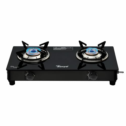 Image of Golden Surya 2 Burner Toughened Glass Gas Stove | Manual Ignition | ISI Certified | LPG Compatible | 18 Months Warranty