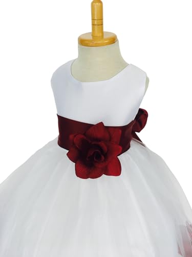 Rose Petal White Tulle Satin Flower Girl Gown Birthday Wedding Pageant4