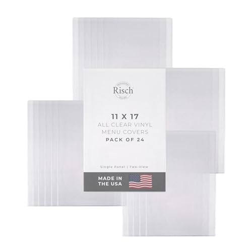 Risch Double-Sided All Clear Vinyl Menu Cover, Two-Sided 2 View Plastic Menu Holder, Slip in Top-Loading Cover, Wipeable, Reusable, 11” x 17”, 12-Gauge, Pack of 24