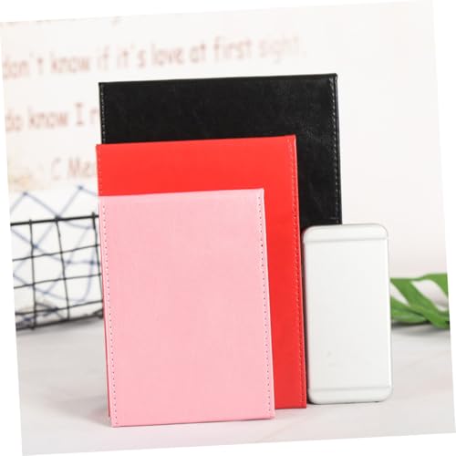 Espejo de maquillaje plegable grande rosa de cuero miniatura 5
