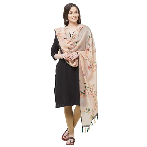 Women's Beige Color Floral Bird Print Digital Printed Chanderi Silk Dupatta4