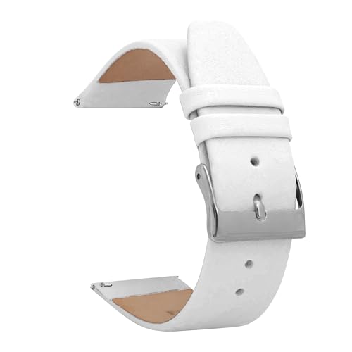 Bandini Quick Release Leather Watch Band - White - Classic - Slim Replacement Watch Strap for Classic and Smart Watch Bands - Silver Buckle - 16mm Watch Bands for Women
