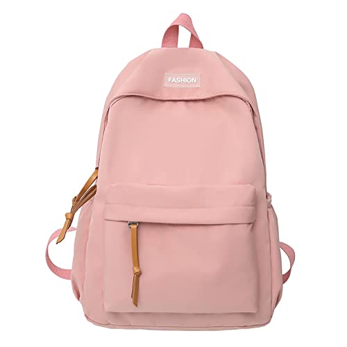 School Starts Season Fashion Women Girls Student Zipper School Bag Nylon Travel High Capacity Backpack (Pink, One Size)