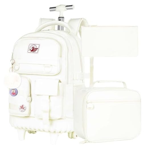 Rolling Backpack for Girls Women, 21 inch Roller Wheels Backpacks for School, Water Resistant Wheeled Bookbag with Lunch Box - Grey