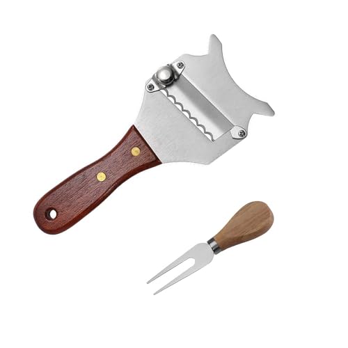 HUANR Coupe Fromage, Couteau Fromage Réglable, avec Fourchette, avec Trou de Suspension pour Manche en Bois, Rasoir Truffes, Trancheuse à Fromage, Lame Ondulée Tranchante, pour Maison, Cuisine