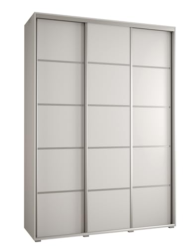 MEBLE KRYSPOL Davos 4 170 Schrank mit DREI Schiebetüren für Schlafzimmer - Moderner Kleiderschrank mit Kleiderstange und Regalen - 235,2x170x45 cm - Weiß Weiß Silber