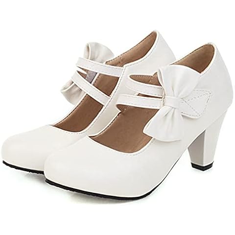 JOYOTER Women's Elegant Bowtie Hook & Loop Kitten Heel Pumps Chic Comfy Mary Janes Bridal Shoes Cover