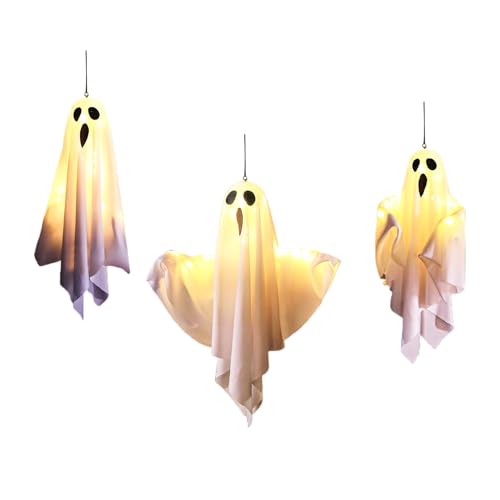 Luz fantasma - Luces de fantasma decorativas para Halloween y decoración festiva | 3 piezas decoraciones de iluminación ambiental para dormitorio sala de estar terraza pared árbol otoño casa embrujada
