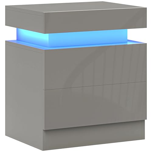 Opiniones de mesita de noche gris de compradores. Comprar con grandes ofertas Mesas de noche HOMCOM Mesita de Noche con Luces LED de 3 Colores Mesilla de Noche con 2 Cajones Interruptor con Cable y Control de App Mesa...