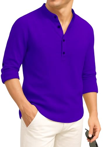 Image of DEEMOON Men's Cotton Blend Solid Regular Fit Full Sleeve Short Kurta | Men's Trendy Short Kurta